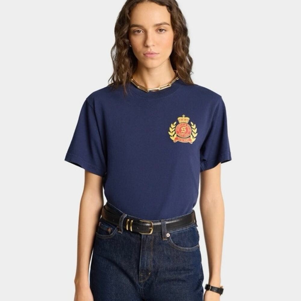 NWOT Sporty & Rich NY Crest T-Shirt in Navy/Gold SZ S